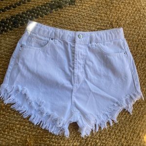 White Fringe Denim Shorts